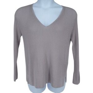 Princesse tam.tam Ribbed Cashmere Sweater Lilac‎ V-Neck Soft Cozy Size T1 US S